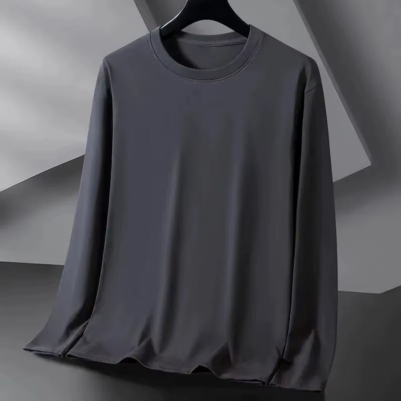 Casual Sporty Men'S Long Sleeve Crew Neck T-Shirt Trendy All-Match Solid Color Loose Fit Autumn Top plus Size Comfortable Base S